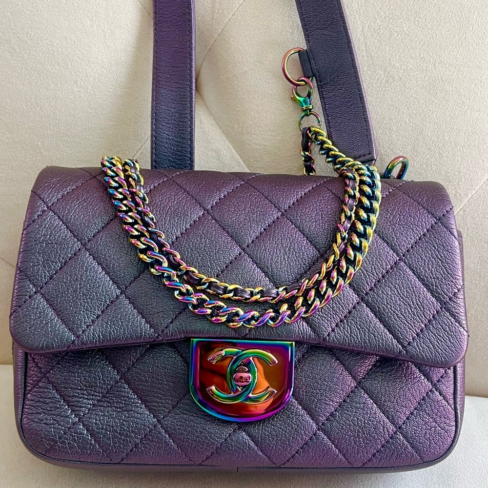 ✨🧜‍♀️ Chanel iridescent Double Carry Waist, Crossbody Flap Bag ✨🧜‍♀️ - Picture 2 of 16